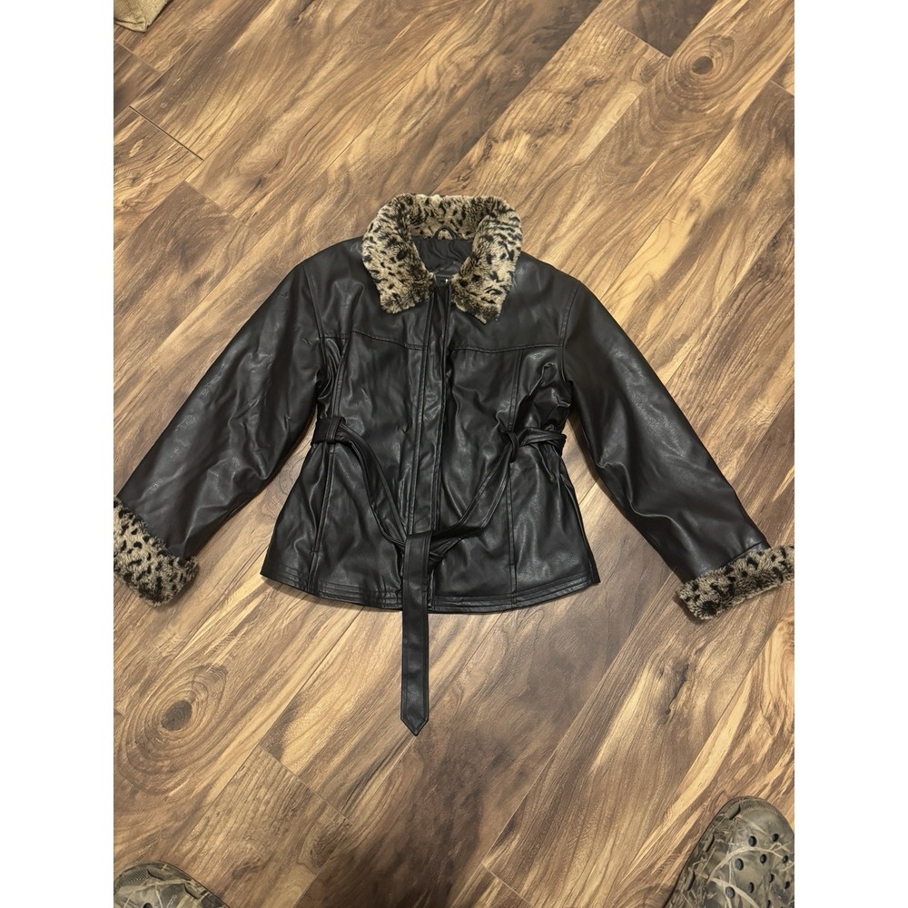 KC Collections Leather Jacket Leopard Size Small
